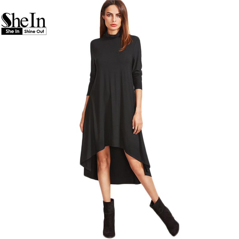 SheIn Womens Dresses New Arrival Autumn Full Sleeve Dresses Black Cowl ...