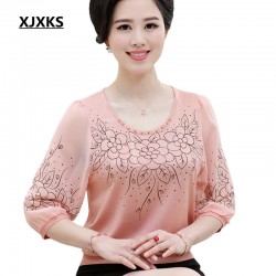 Specials 2017 new spring and summer blouses exquisite workmanship chiffon shirt ladies tops loose large size women top 2006
