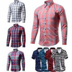 Summer/Autumn Plaid Shirts Thin Slim Fit Men Shirt Short Sleeve/long sleeve Plaid Shirts British Style Casual Multicolor Shirts 