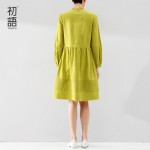 Toyouth Autumn New Women One Piece Dress Solid Elegant Stand Collar Full Length Dress Female Casual Knee-Length Dress
