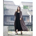Women Long Sleeve Loose Plus Size Robe Trench Coat 2016 Solid Color Single Breasted Cardigan Vintage Hooded Maxi Trench Coat 