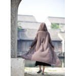 Women Long Sleeve Loose Plus Size Robe Trench Coat 2016 Solid Color Single Breasted Cardigan Vintage Hooded Maxi Trench Coat 