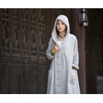 Women Long Sleeve Loose Plus Size Robe Trench Coat 2016 Solid Color Single Breasted Cardigan Vintage Hooded Maxi Trench Coat 