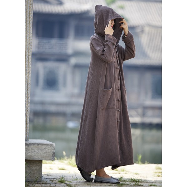 Women Long Sleeve Loose Plus Size Robe Trench Coat 2016 Solid Color Single Breasted Cardigan Vintage Hooded Maxi Trench Coat 