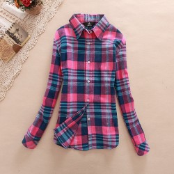 Women Shirt Blouses Plus Size 2018 Hot New Spring Flannel Cotton Long Sleeve Plaid Shirt Casual Female Loose College Style Tops