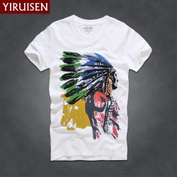 YiRuiSen Short Sleeve T Shirt Men 2016 Fashion Summer Brand Clothing 100% Cotton American Style Print  T-shirt  Tops Tees D001a