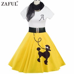 ZAFUL 5 color Women Vintage Dress Animal Print Retro robe 50s Short Sleeves Belts elegant Feminino Rockabilly Dresses Vestidos