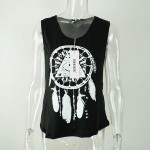 Z&KOZE Vintage Ethnic Tshirts Summer Women Vest Drilling Printed Lady O-Neck Loose Tops Casual Sleeveless Blusas Tank Tops