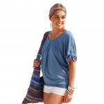 Z&KOZE Womens Hollow out Stitching Lace Summer T Shirt Fashion Loose tops Lady Lace Top t-shirt Sexy Tee Tops plus size