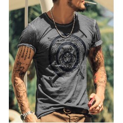 men's Slim T-shirt men tops short sleeve Retro printed washed brand luxury t-shirt European style 2016 top fashion summer