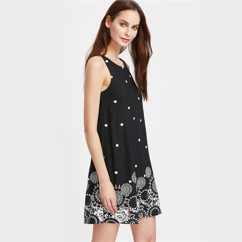 SheIn Casual Dresses For Women 2016 Summer Ladies Black Polka Dot Print ...